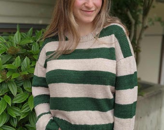 KNITTING PATTERN - The Campus Crew Neck // knit sweater pattern, long sleeve, size inclusive, crew neck, sweater pattern, DK weight, striped