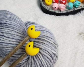 Pac Man Stitch Stopper Set | Knitting Tool | Needle Stopper | Accessory | Maker Tool | Craft Supplies | Point Protector | Ghosts