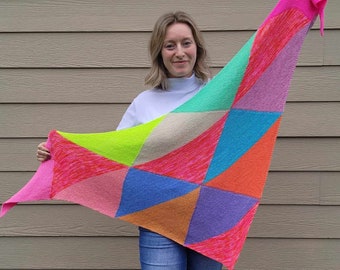 KNITTING PATTERN - The Barbie Box Shawl // knit shawl pattern, oversize, wrap, shawl, scarf, intarsia, triangle, minis, fingering weight