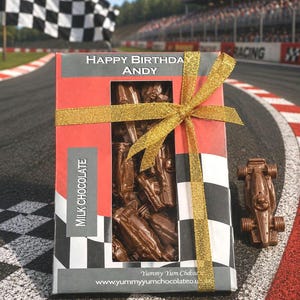 Handmade Belgian Chocolate Racing Car Gift, Personalised Box