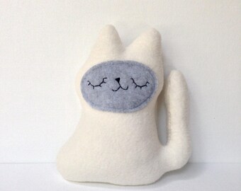 Off white cat gray face plush doll | fort softie | White cat with a tail plush toy