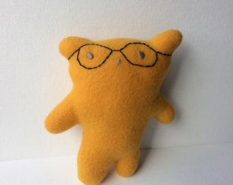 Mustard yellow Little Bear plush toy with glasses | fort softie