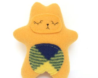 Little yellow plaid cat | fort softie | little yellow blue cat plushie