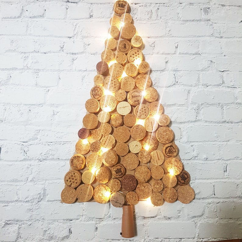 Wine cork Light Up Christmas wall decor Christmas Tree Wall Etsy