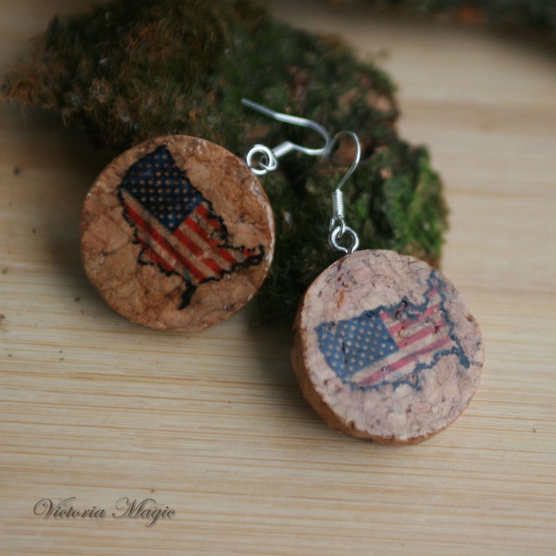 Wine Cork Earrings usa Flag Wine Cork Earrings Etsy