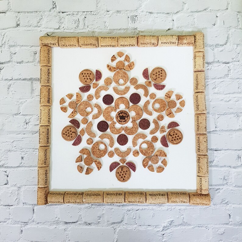 Recycled Wine Cork Wall Decor Unique Mandala Wood Lover Gift Art Wedding