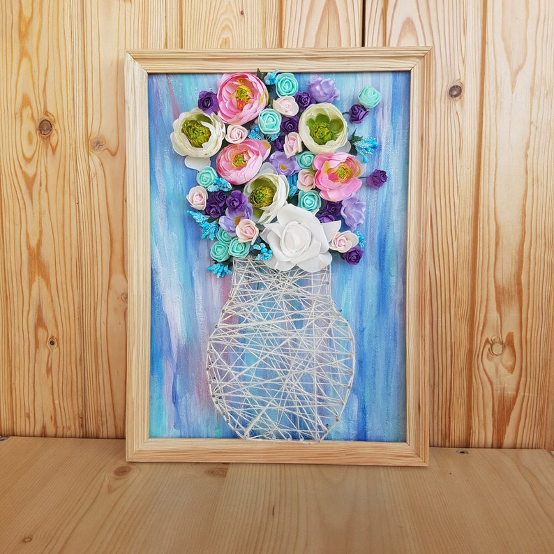 String Art Vase with Flowers Wall Decor String Art Flowers Etsy