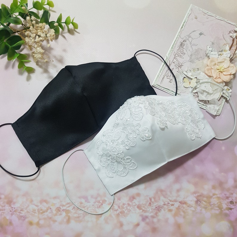 Bride and groom face mask Black White face mask Embroidered Etsy