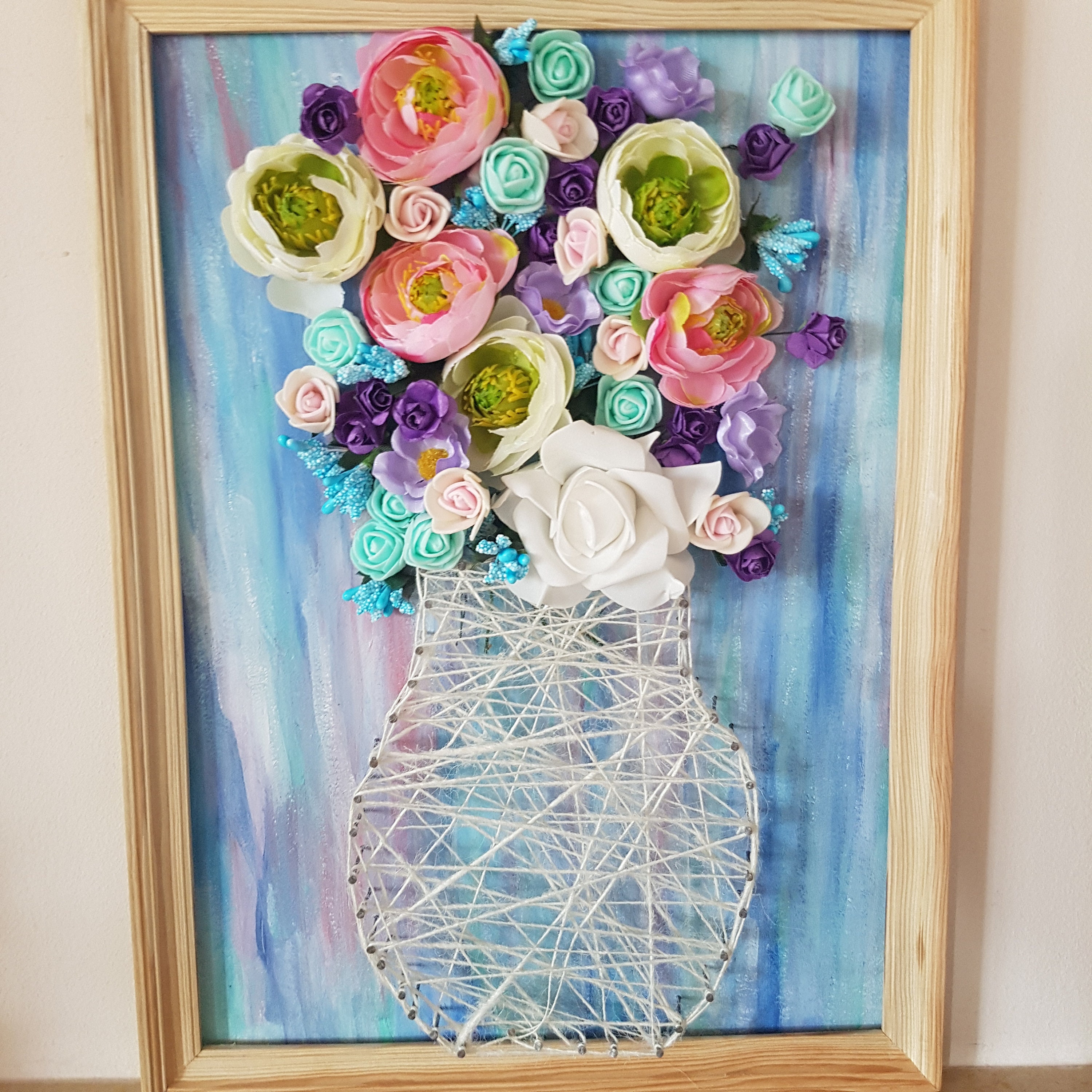 String Art Vase with Flowers Wall Decor String Art Flowers Etsy