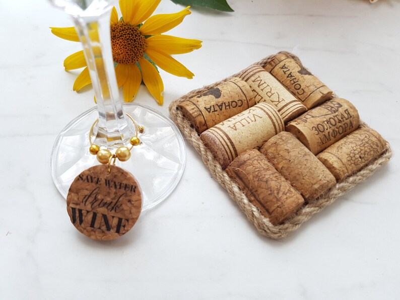 Wine Cork Coasters SET OF Two Square Wine Cork Coaster Set Etsy