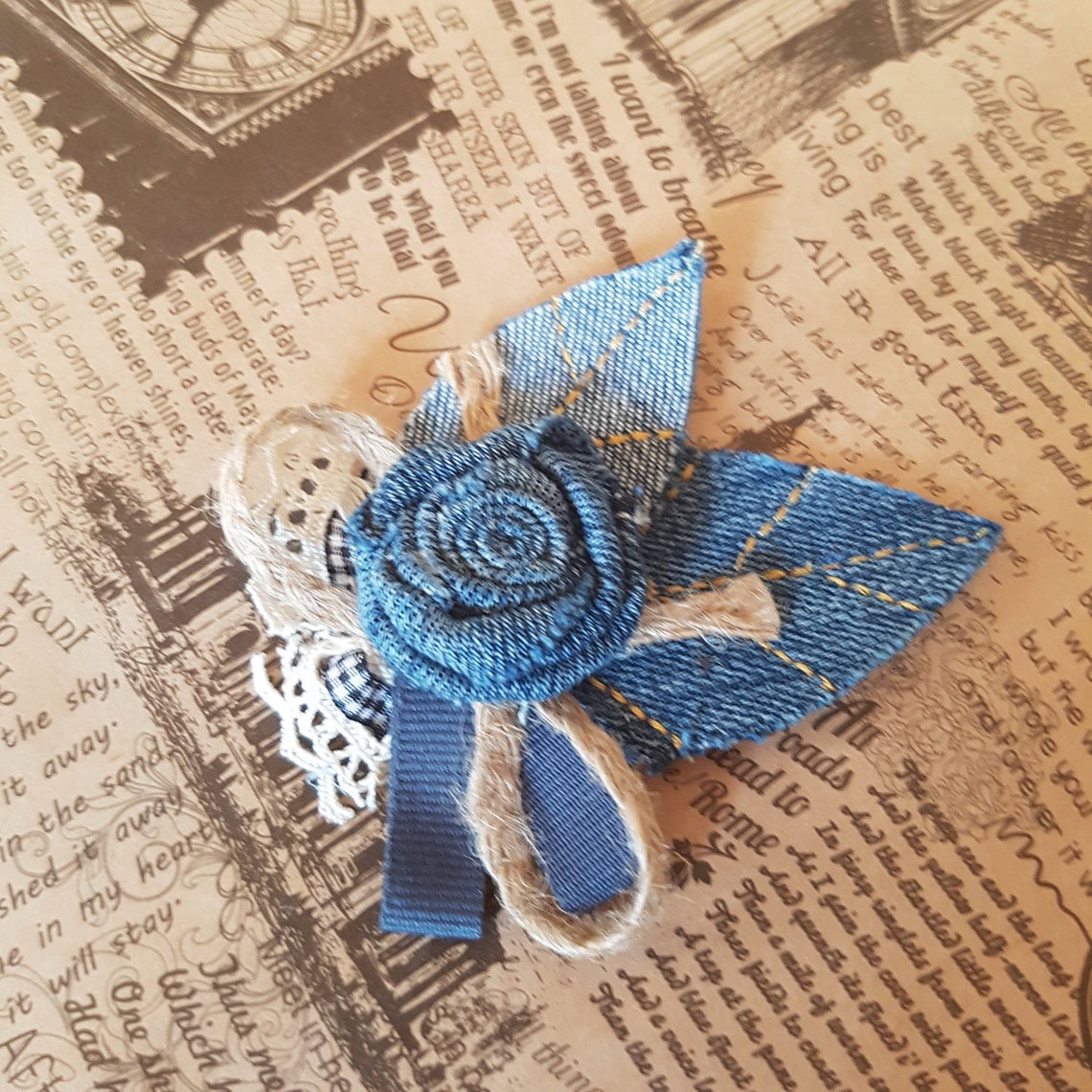 Denim Brooch Jean Brooch Handmade Recycled Denim Jeans Etsy