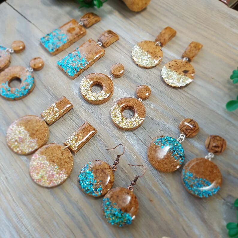 Cork earrings Recycled Wine Cork Earrings Geometric Etsy