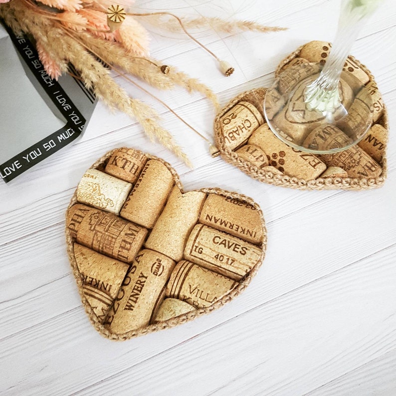 Wine Cork heart Coasters SET of 2 Bridal shower gift Etsy