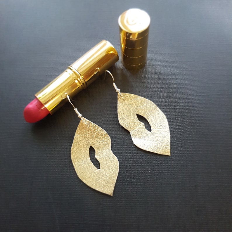 Statement Jewelry Gold Lips Earrings Leather Lips Earrings Etsy