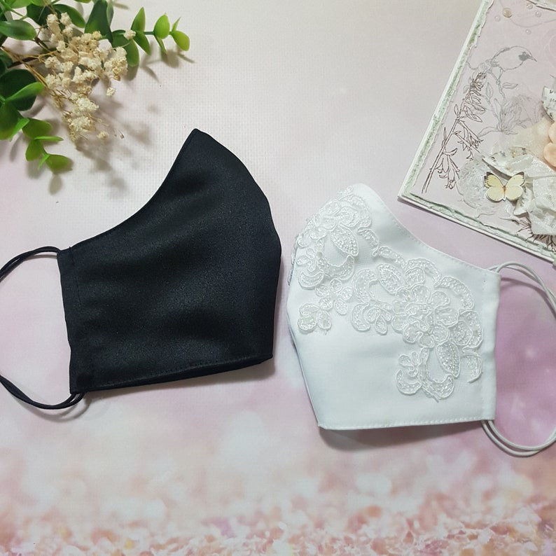 Bride and groom face mask Black White face mask Embroidered Etsy