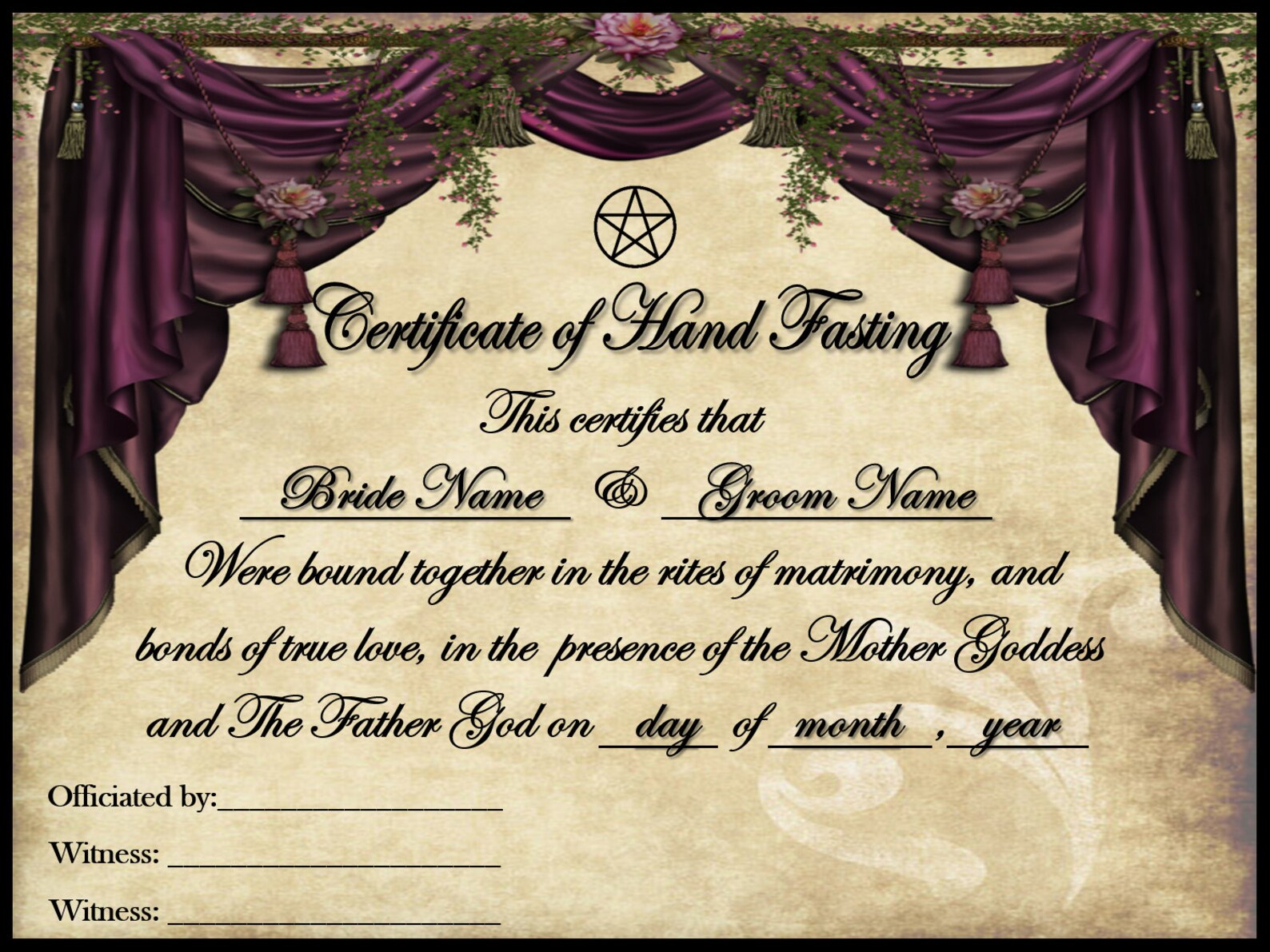 HANDFASTING &amp; WEDDING Decorated Certificate | Etsy