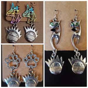 Ween Boognish drop dangle earrings on nickel-free stainless steel fishhooks - Creature - choose one