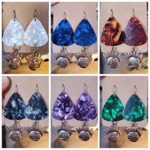 Ween Boognish drop dangle guitar pick earrings on nickel-free stainless steel fishhooks - V2, choose color