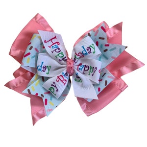 Sprinkles Happy Birthday Hair Bow Pink and Rainbow
