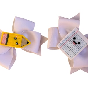 Pencil and Paper Pigtail Bow Clips - Kindergarden Graduation Hair Bows - Preschool Graduation Hair Bows