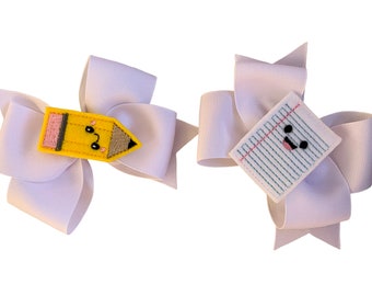 Lazos de coleta con lápiz y papel - Lazos para graduación de jardín de infantes - Lazos para graduación de preescolar
