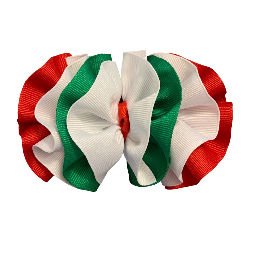 Italy Hair Bows Red White and Green Ruffled Hair Bow Christmas Hair Bow