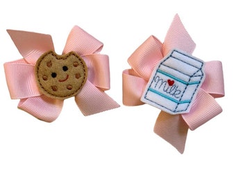 Cookies and Milk Hair Bows Pigtail Set
