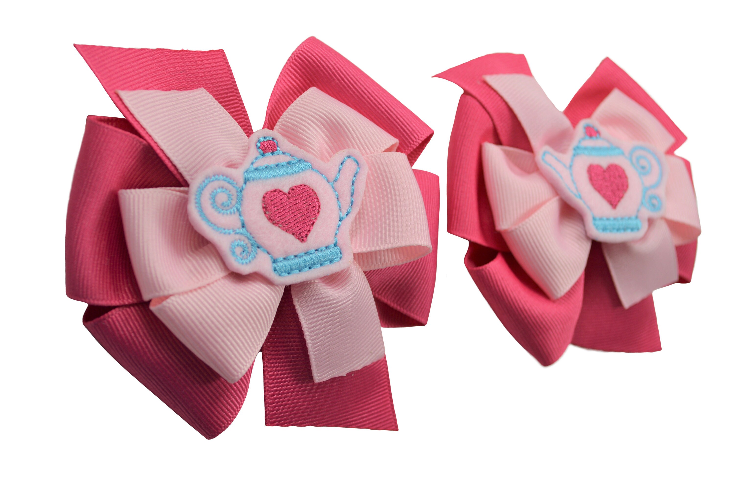 Tea Party Hair Bows Tea Themed Hair Bows Pink Teapot Bows Etsy