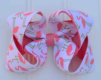 Pink Flamingo Hair Bow Clip