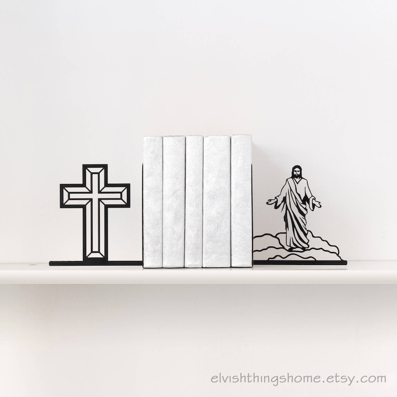 Jesus Christ & Holy Cross Bookends Christian Book Ends Etsy
