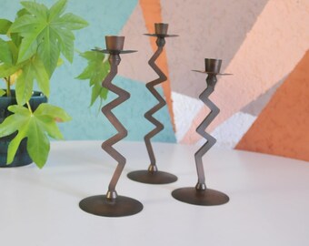 Vintage candlesticks set of 3 Memphis style 90s