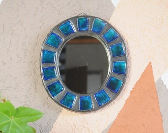 Vintage Ceramic Mirror Craquelee Blue 60s Mithe Espelt