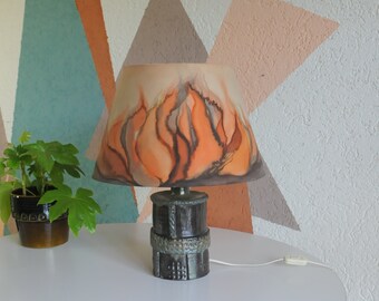 Vintage Tischlampe Keramikfuß Kunstobjekt Batikstoff Marianne Koblin