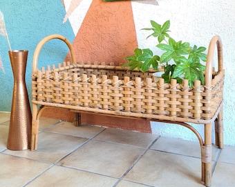 Vintage flower stand flower bench rattan Konblächt 60s 70s