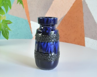 Vintage Vase von Scheurich 242-22 Fat Lava Blau . Schwarz Mid Century Modern West Germany