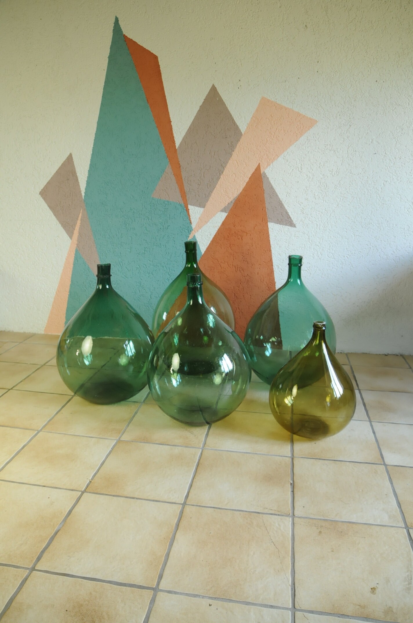 Vintage Italian 5 liter transparent glass wine bottle demijohn with