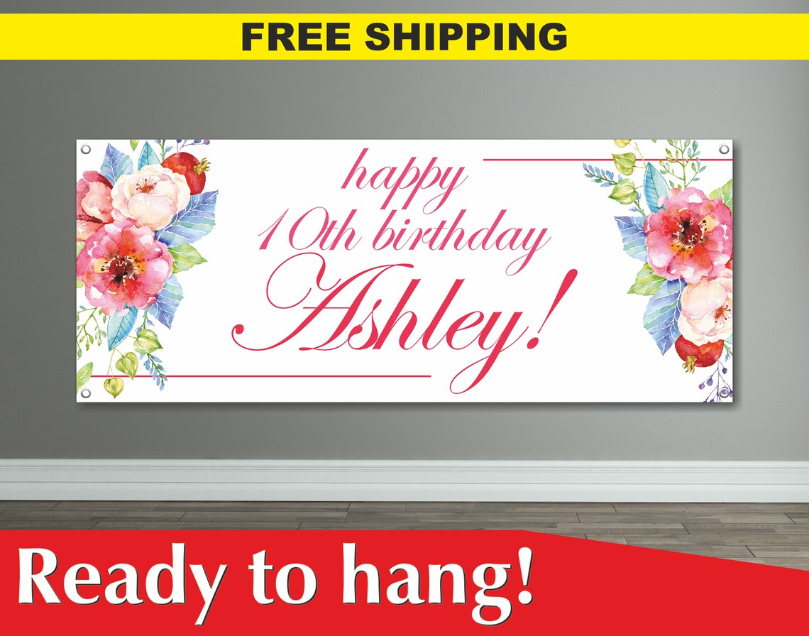 Happy 10th Birthday Vinyl Banner Custom Birthday Party Banner | Etsy