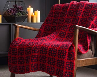 Red and Black Crochet Blanket - Gothic Crimson Granny Square Throw - Dark Academia Romantic Afghan