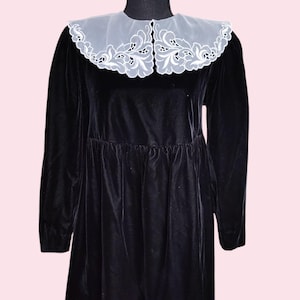 Black Velvet Dress White Collar - Etsy Black Velvet Dress White Collar - Etsy