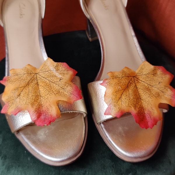 Maple Leaf Shoe Clips with Burnt Orange and Crimson Tinted Leaves