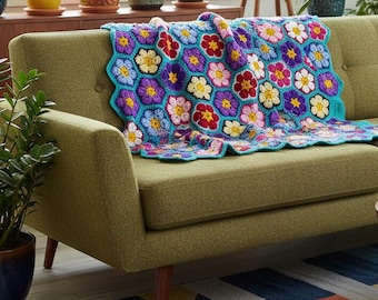 Crochet Blanket African Flower – Bright Floral Afghan Throw
