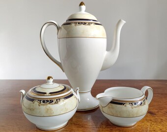 Wedgwood Cornucopia 3-Piece Coffee Set - Fine Bone China - Navy & 22k Gold - Discontinued