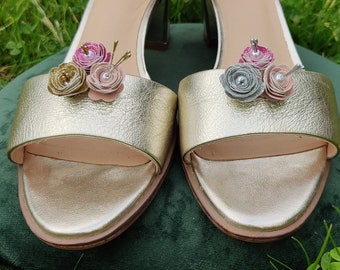 Handmade Bridesmaid Shoe Clips with Sage Green, Light Blue or Dusty Pink Flowers