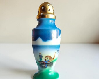 Oversized Noritake Salt Shaker - Hand-Painted Japanese - Blue & Gold Morimura Bros - Art Deco Era