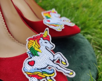 Unicorn Shoe Clips in White, Green, Red, Yellow and Blue and Sequins