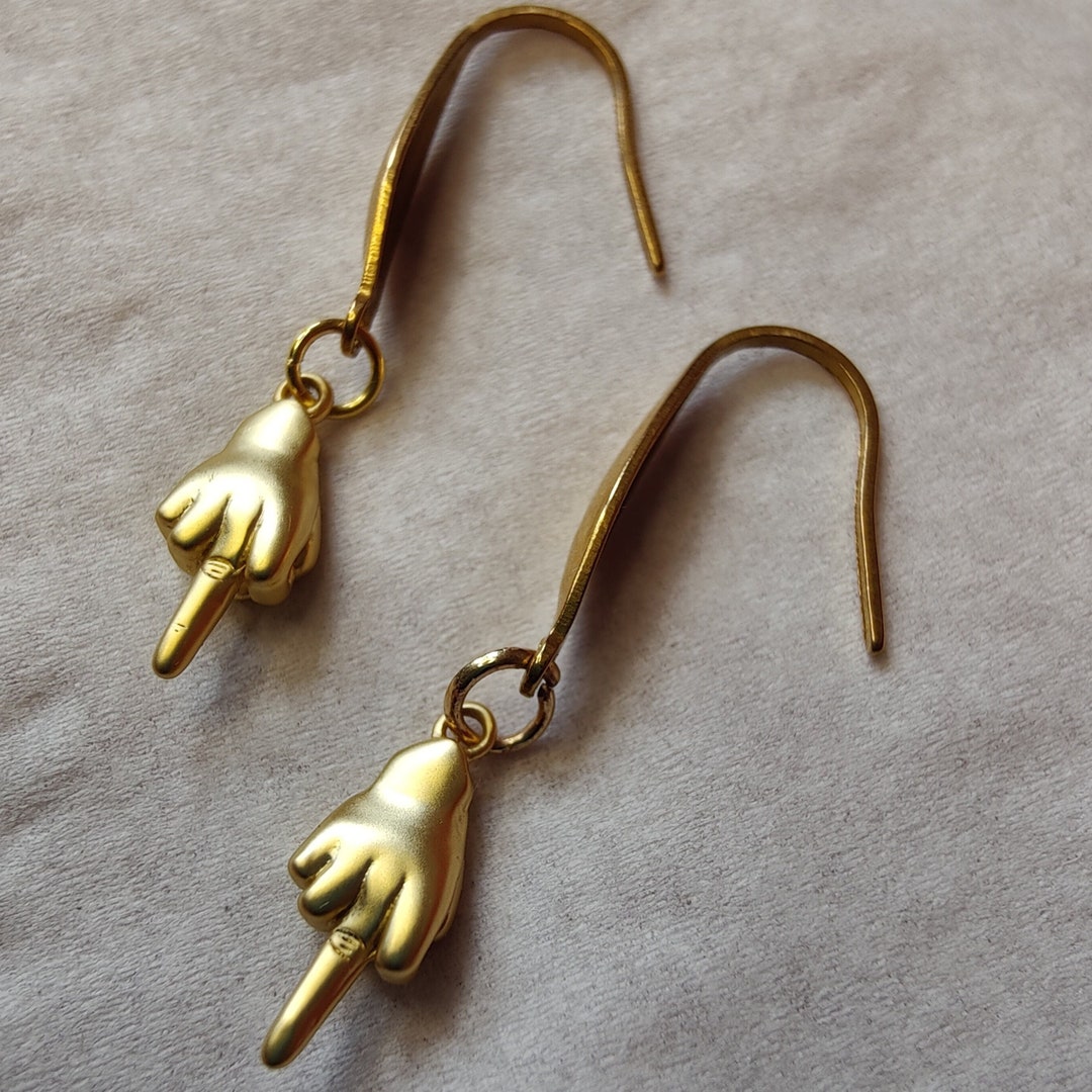 Funny Acrylic Doodle Middle Finger Dangle Drop Earrings For...