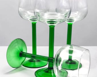 Copas de vino vintage Luminarc France de tallo verde esmeralda / 16,5 cm (6,5 pulgadas) Alsace Hock