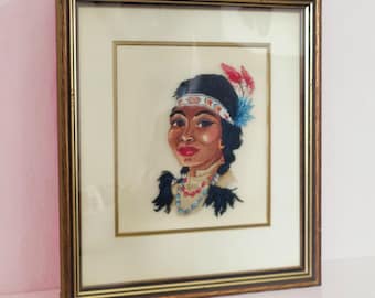 Jean McIntosh Petit Point Portrait - "Indian Princess" Mid Century Canadian Art