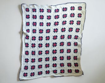 Manta afgana de ganchillo con cuadrados florales hechos a mano estilo abuela