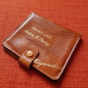 Vintage 1950s wallet cigarette holder in brown and gold leather mother's day gift